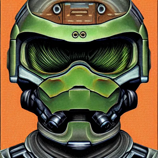 Image similar to portrait of doomguy, highly detailed, centered, digital painting