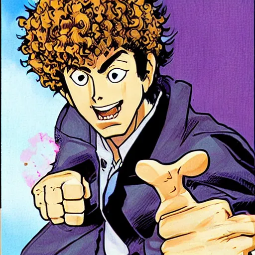 Prompt: spike spiegel as a curly-haired persian guy giving a thumbs up by masamune shirow