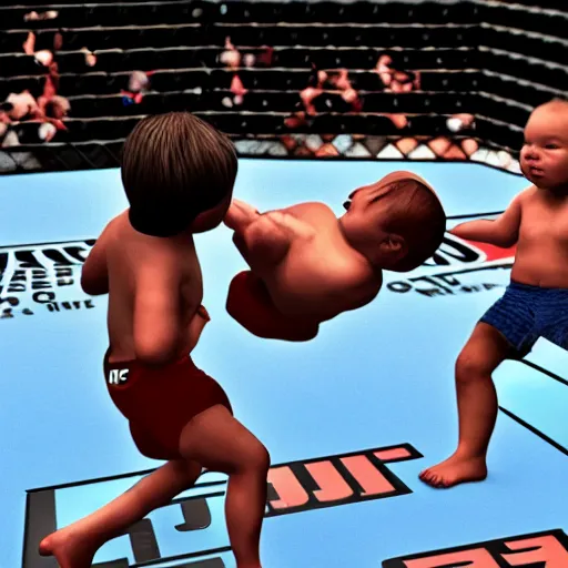 Image similar to babies fighting in the ufc, 4 k, photorealistic