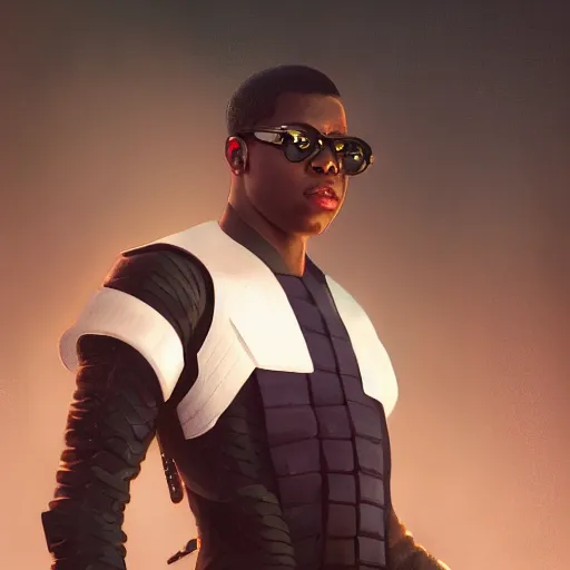 Prompt: a fancy close up of John Boyega As Blade by Greg Rutkowski, Sung Choi, Mitchell Mohrhauser, Maciej Kuciara, Johnson Ting, Maxim Verehin, Peter Konig, 8k photorealistic, cinematic lighting, HD, high details, dramatic, trending on artstation, full body shot