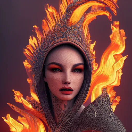 Prompt: the fire queen, 4 k, intricate detailed, jaw dropping, gorgeous, surreal, octane render