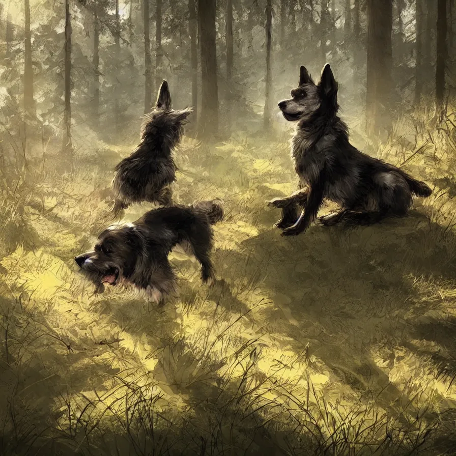 Image similar to photo of a dog in the woods ilustration, concept art, sharp focus, ArtStation