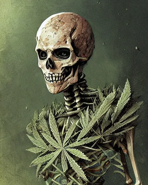 Image similar to skeleton made of weed leaves, scifi character portrait by greg rutkowski esuthio craig mullins