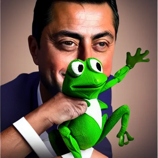 Image similar to Peña Nieto as a frog by Beeple with Kermit the frog