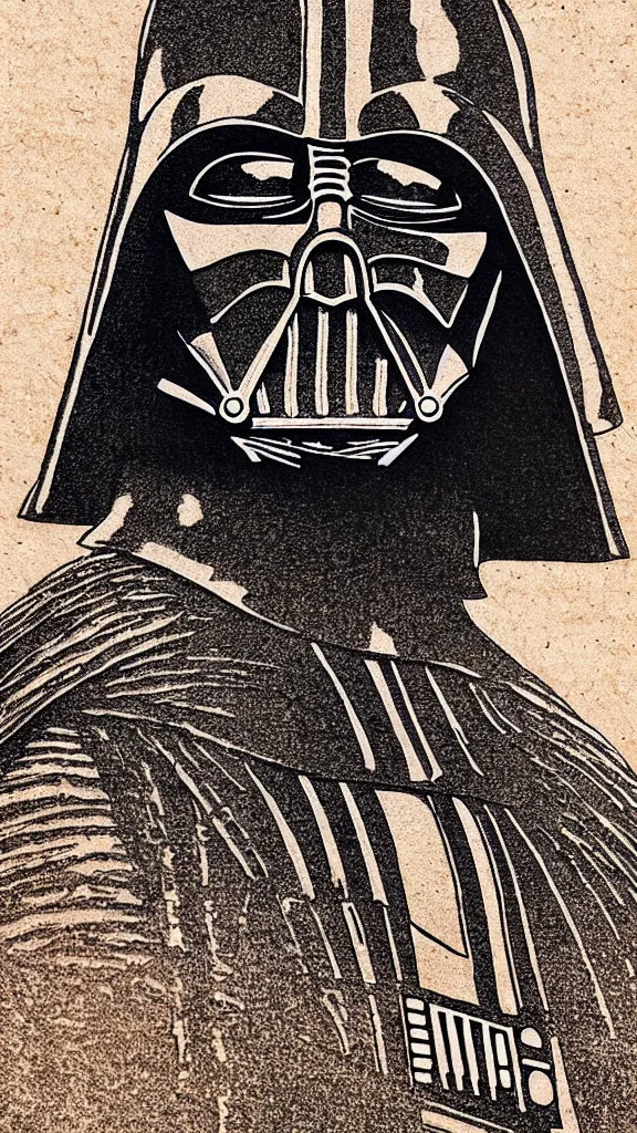 Image similar to a portrait of darth vader in the style of a wood burned etching. color harmony, 8 k detail, gallery quality, hd wallpaper, premium prints available, hyper - detailed, intricate design.