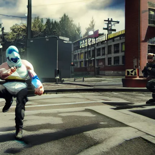 Image similar to screenshot from the pc game payday 2 demonstrating the dragon ball crossover