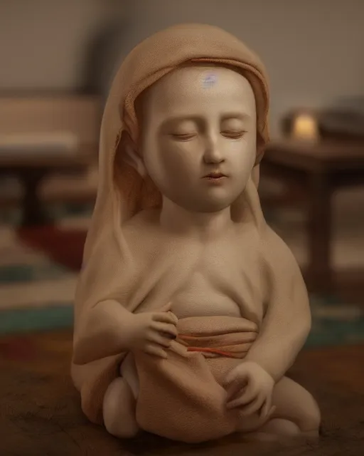 Prompt: highly detailed image of baby jesus from bogota, intrincate, dim volumetric lighting, 8 k, octane