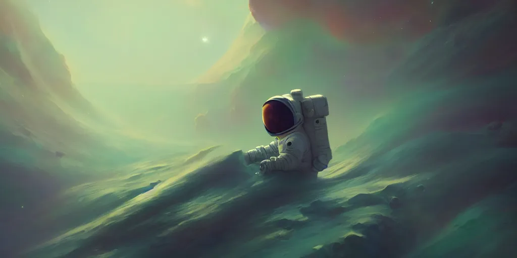 Prompt: a lonely astronaut drifting in space, extremely detailed digital painting, in the style of fenghua zhong and ruan jia and jeremy lipking and peter mohrbacher, mystical colors, rim light, beautiful lighting, 8 k, stunning scene, raytracing, octane, trending on artstation