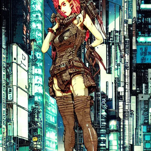 Image similar to android, killer - girl, 1 / 6 katsuya terada, style of cyberpunk, night, city,