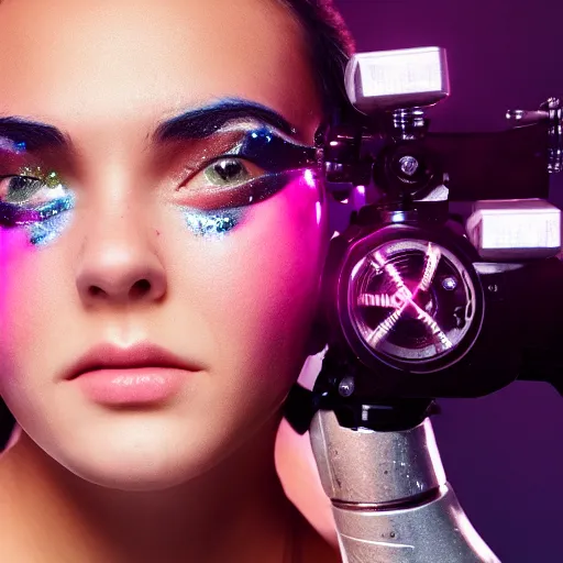 Image similar to cyborg girl pleasure model vapor on skin photography style 4k