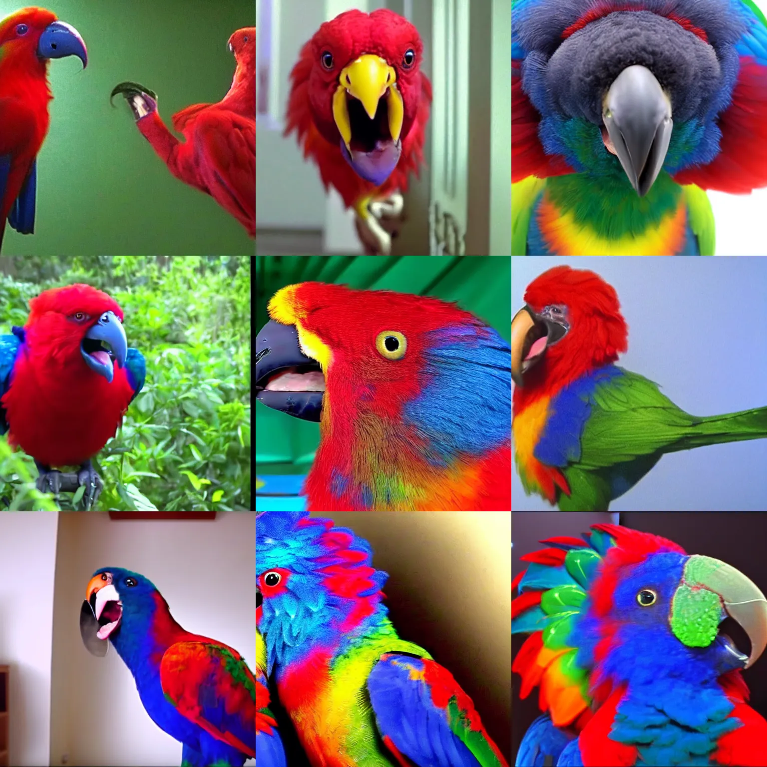 Prompt: chattering lory laughing in a room wuewuewue seen from underneath mighty presence, youtube video