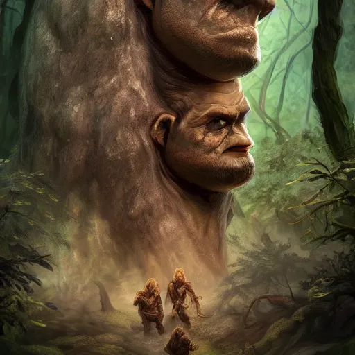 Prompt: two heads giant ettin from dnd in a dark forest, two heads, double heads, digital art, high quality render, artstation, 8 k, photograph quality, ultrahd