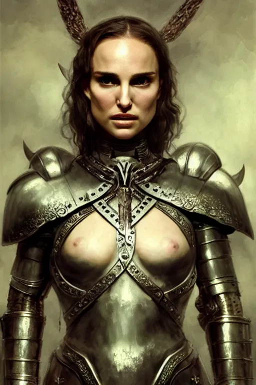 Prompt: natalie portman, warrior, partially clothed in metal battle armor, lord of the rings, tattoos, decorative ornaments, by carl spitzweg, ismail inceoglu, vdragan bibin, hans thoma, greg rutkowski, alexandros pyromallis, perfect face, fine details, realistic shading