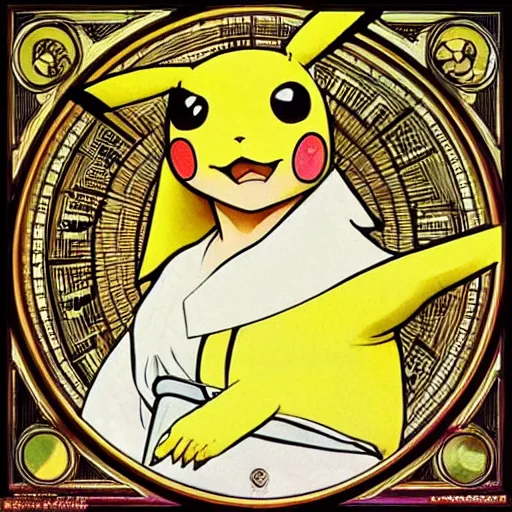 Image similar to elegant woman dressed up as pikachu, symmetry, art photo by Annie Liebovitz and Alphonse Mucha
