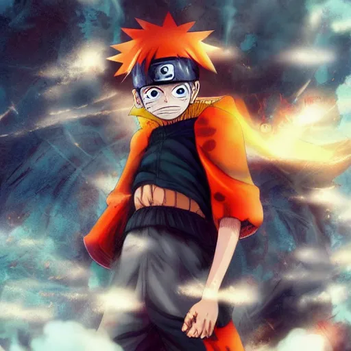 Image similar to luffy dressed as naruto , anime , trending on artstation , Matte painting ,Hyperdetailed , CGSociety