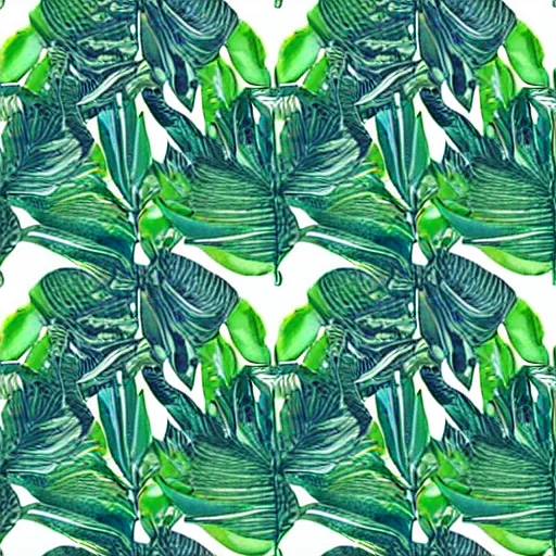 Image similar to repeating pattern seamless. watercolor. tropical palm leaves, warm light, green, flat color hyperrealistic, detailed
