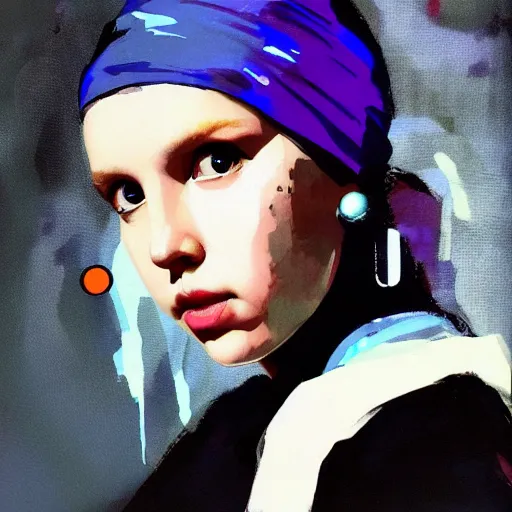 Prompt: Millie Bobby Brown with the pearl earring by Yoji Shinkawa