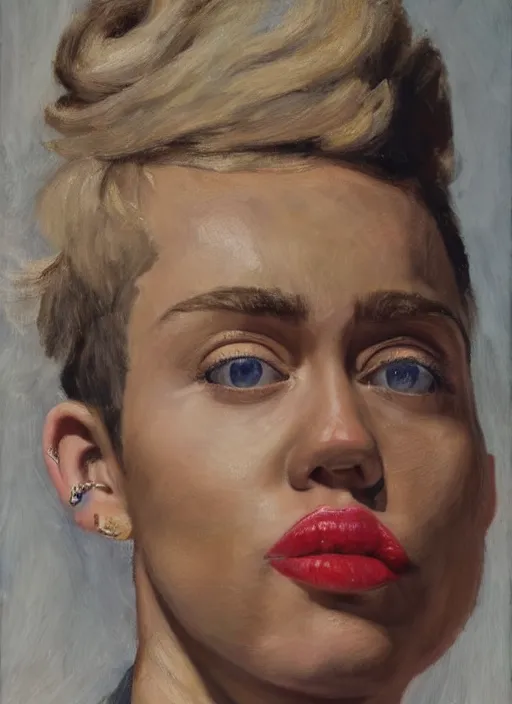 Prompt: Miley Cyrus, painted by Lucian Freud, highly detailed, 8k