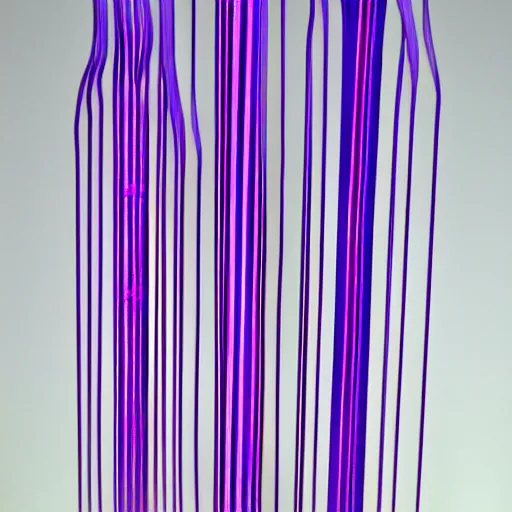 Prompt: Kinetic sculpture. a series of vertical stripes in different colors. neon purple by Hirohiko Araki uneven