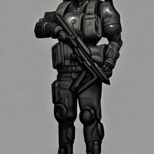 Prompt: full body view, futuristic dystopian regime soldier, plasma gun, artstation