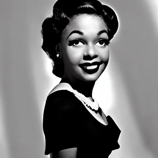 Prompt: black and white photo of a beautiful and elegant 1 9 5 8 young black actress