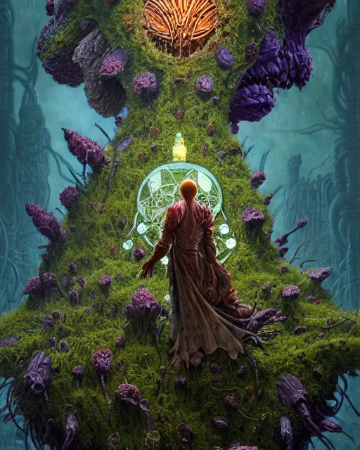 Image similar to the platonic ideal of flowers, rotting, insects and praying of cletus kasady carnage thanos dementor doctor manhattan chtulu mandelbulb spirited away lichen mandala bioshock davinci heavy rain the witcher botw, d & d, fantasy, ego death, decay, dmt, psilocybin, art by greg rutkowski and anders zorn