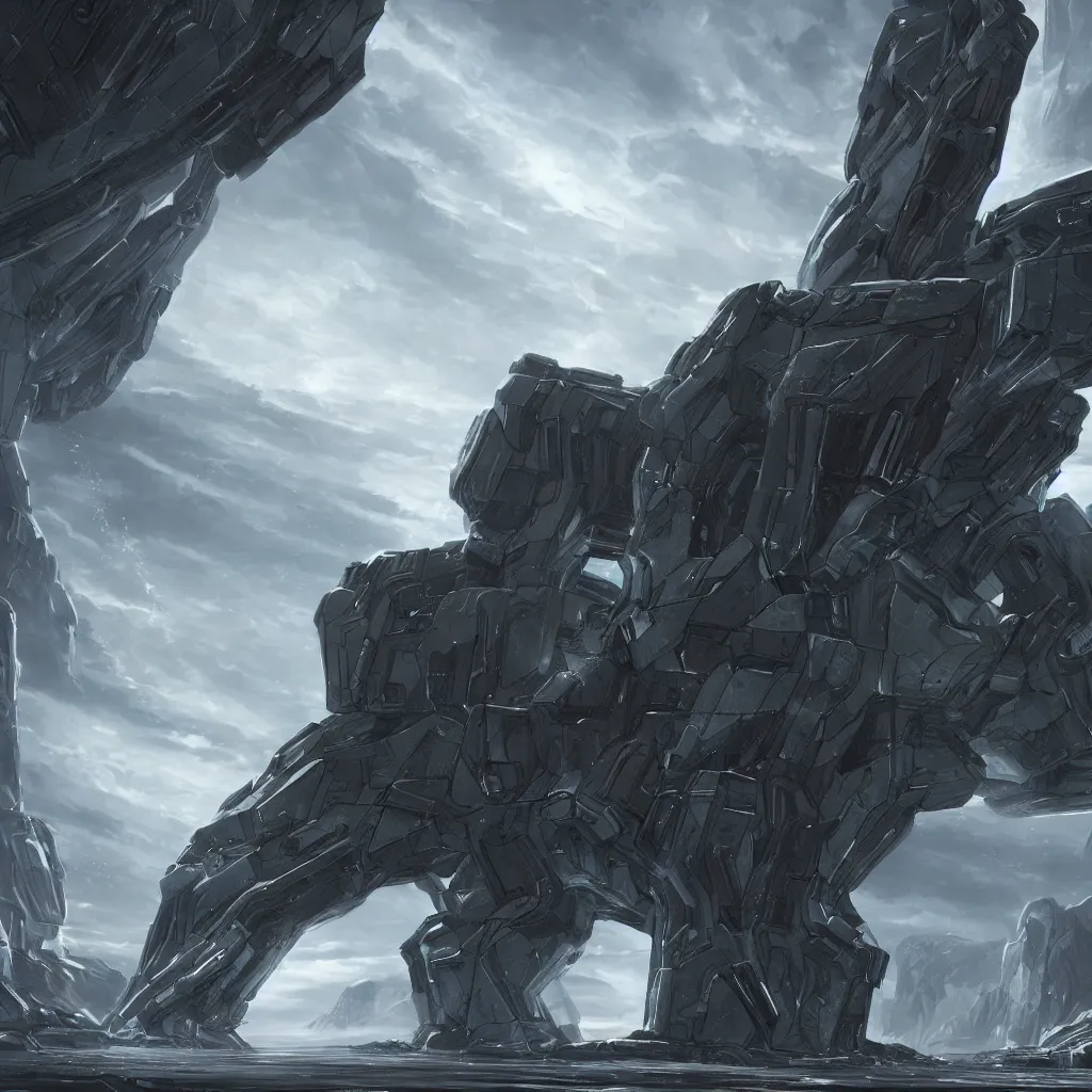 Image similar to Monolithic forerunner structure, halo 4, detailed, digital art, wide-shot