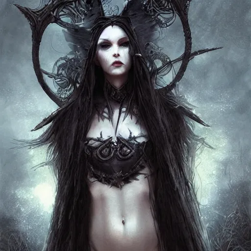 Image similar to kerli koiv, celtic witch, darkwave, darksynth, character portrait, sharp, digital matte painting, art by luis royo, greg rutkowski, wlop, dramatic lighting, trending on artstation