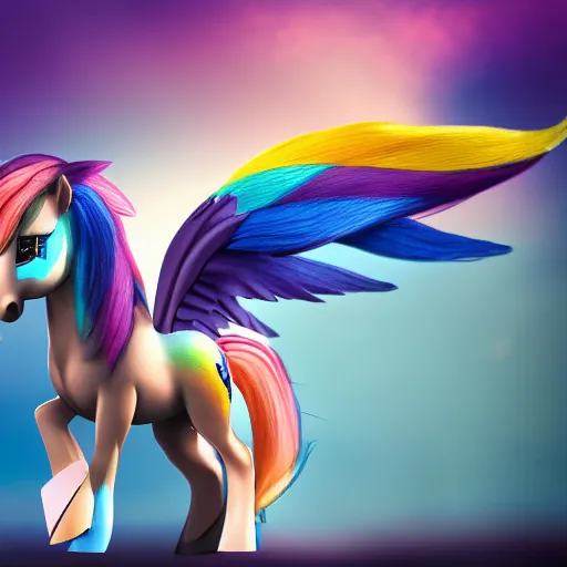 Image similar to Rainbow Dash, Equine Photography, Pegasus, Light-blue coat with rainbow mane and tail, realistic 4k