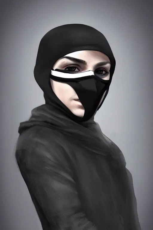 Image similar to hyper realistic digital art portrait of a young rogue thief wearing a black mask.