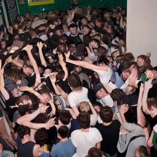 Prompt: moshpit in a public toilet