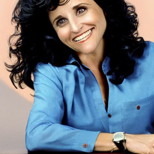 Image similar to Julia Louis-Dreyfus starring as Seinfeld in the tv sitcom Seinfeld promo shots