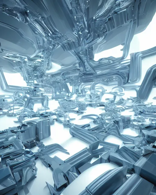 Image similar to huge futuristic white shimmering iridescent metal constructions hallucinations on mescaline, parametric shapes, creative VFX, no text, rendered with octane, hyper realistic, hyper detailed, surreal, futuristic, 8k