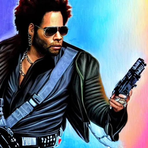 Image similar to detailed accurate portrait of lenny kravitz as han solo, star wars movie still, high resolution image, dc comics art style, deviantart trends, 8 k