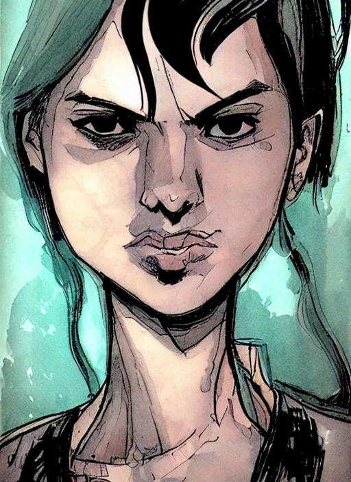 Prompt: a portrait of a pretty sewer punk young lady by dustin nguyen