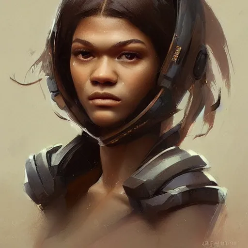 Image similar to “ portrait of zendaya by greg rutkowski, young, attractive, highly detailed portrait, scifi, digital painting, artstation, concept art, smooth, sharp foccus ilustration, artstation hq ”