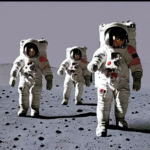 Prompt: Astronauts walking about on the moon with the earth in the background. In the style of Howard Finster painting.