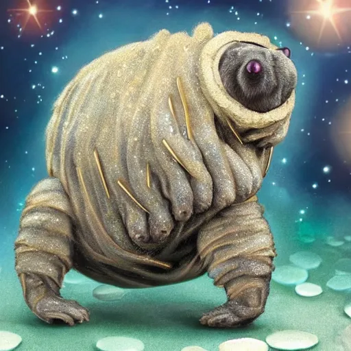 Image similar to tardigrade, water bear, covered in diamonds