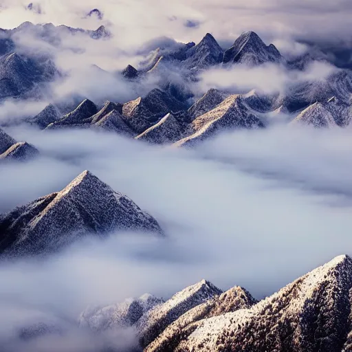 Image similar to Cloudy peaks in southern China, the style of National Geographic magazine