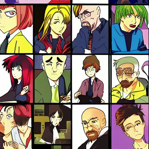 Prompt: breaking bad as a 9 0's anime