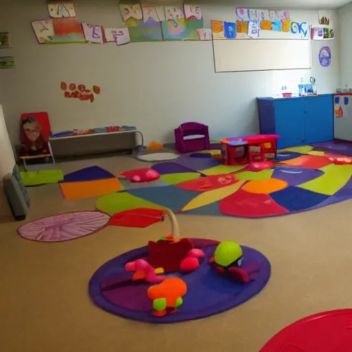 Image similar to childrens daycare indoors limital space, not well litt, creepy photo