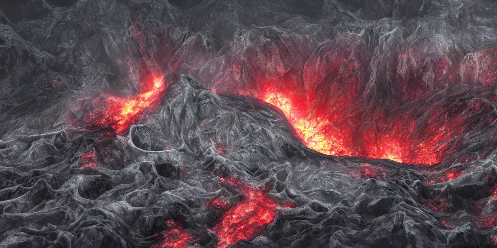 Image similar to death metal concert inside an active volcano, horror, intricate complexity, silver nitrate photography, acid wash layering, trending on art station, photoreal, 8k, octane render