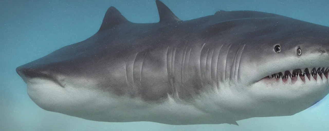 Prompt: high detail close up of one megalodon shark