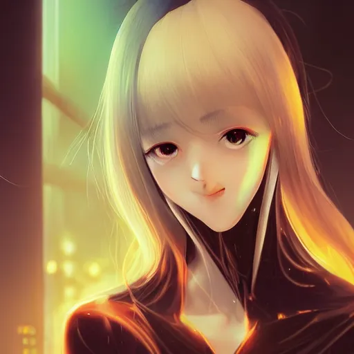 Prompt: A realistic anime painting of a beautiful android woman with glowing yellow gold eyes. digital painting by Sakimichan, Makoto Shinkai, Rossdraws, Pixivs and Junji Ito, digital painting. trending on Pixiv. SFW version —H 4096