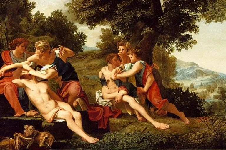 Image similar to The shepherds of Arcadia, very detailed