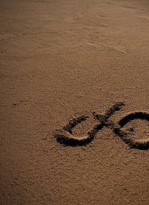 Prompt: a writing in sand that spells