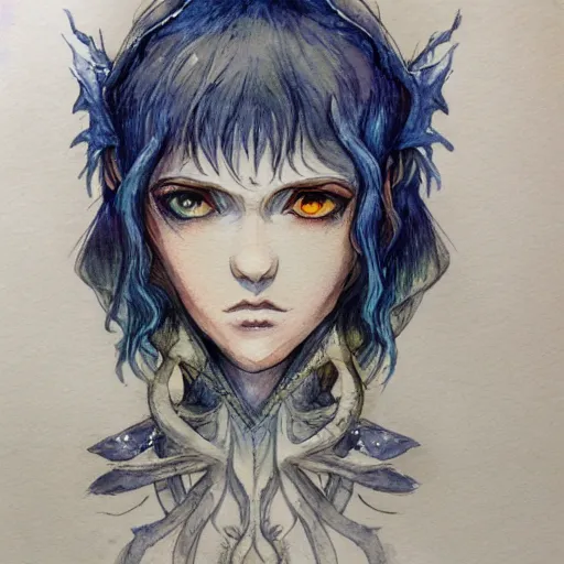 Prompt: A watercolor portrait of an archfey, 4k, in the style of Berserk, trending on artstation, tasteful, bokeh, hyperrealistic, highly detailed, good proportions