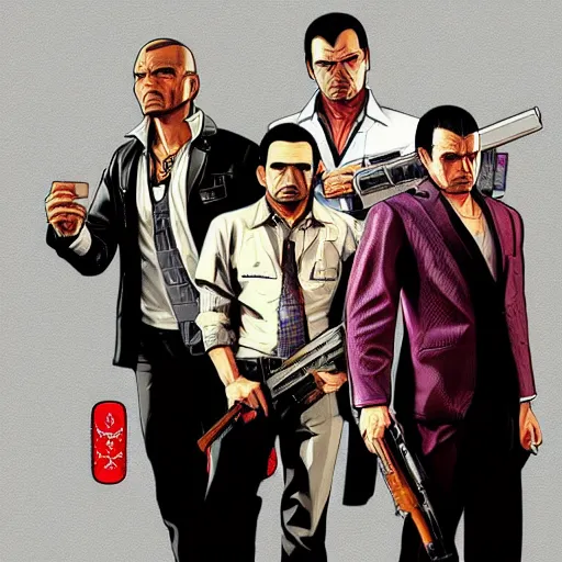 Image similar to grand theft auto 5 artwork of tokyo yakuza, stephen bliss, anthony mcbain, roxie vizcarra