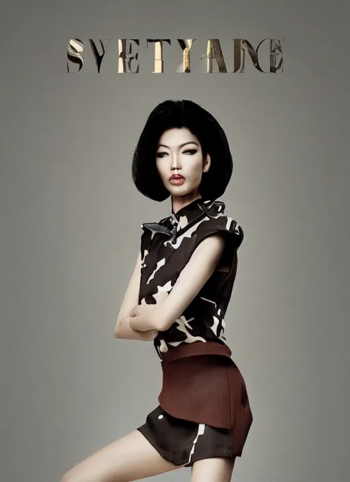 Image similar to italian vogue 8 0 s vintage cover portrait of a female asian model in androgynous high fashion by steven meisel, urban tokyo background, 8 k, octane render, ultra sharp hyper detailed digital art