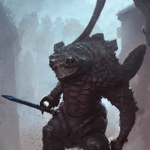 Image similar to anthropomorphic snapping turtle with warhammer, greg rutkowski